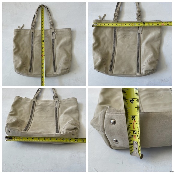COACH LG FINEST IVORY SUEDE LEATHER BEADED GALLERY TOTE BAG PURSE - Picture 11 of 13